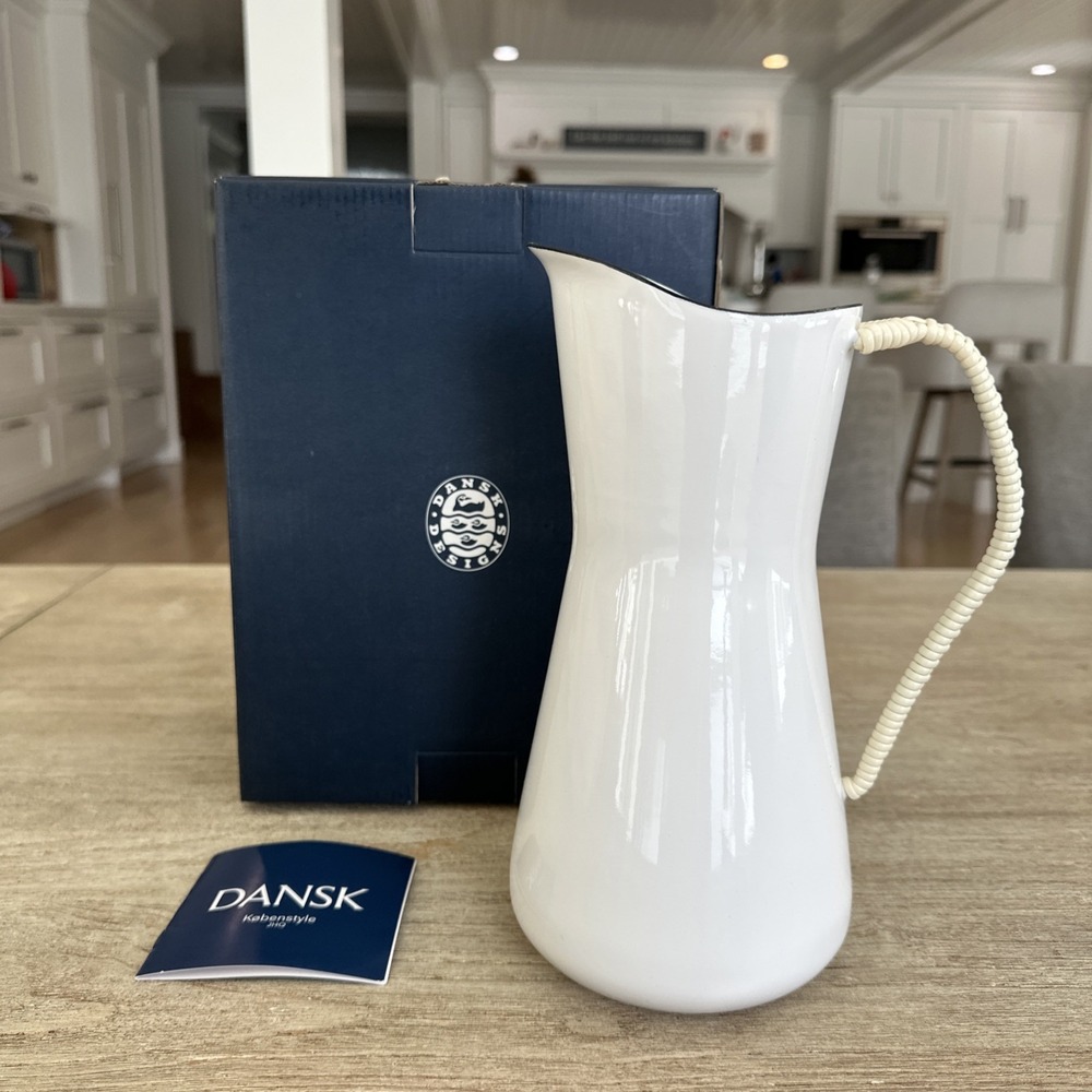 NIB DANSK KOBENSTYLE DENMARK White ENAMEL 10" PITCHER WRAPPED HANDLE